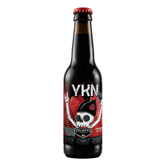 Botella de cerveza artesana YKN de Tolibier’s de 33 cl estilo American Stout.
